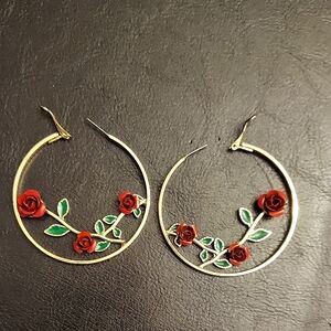 Elegant Gold Rose Hoop Earrings
